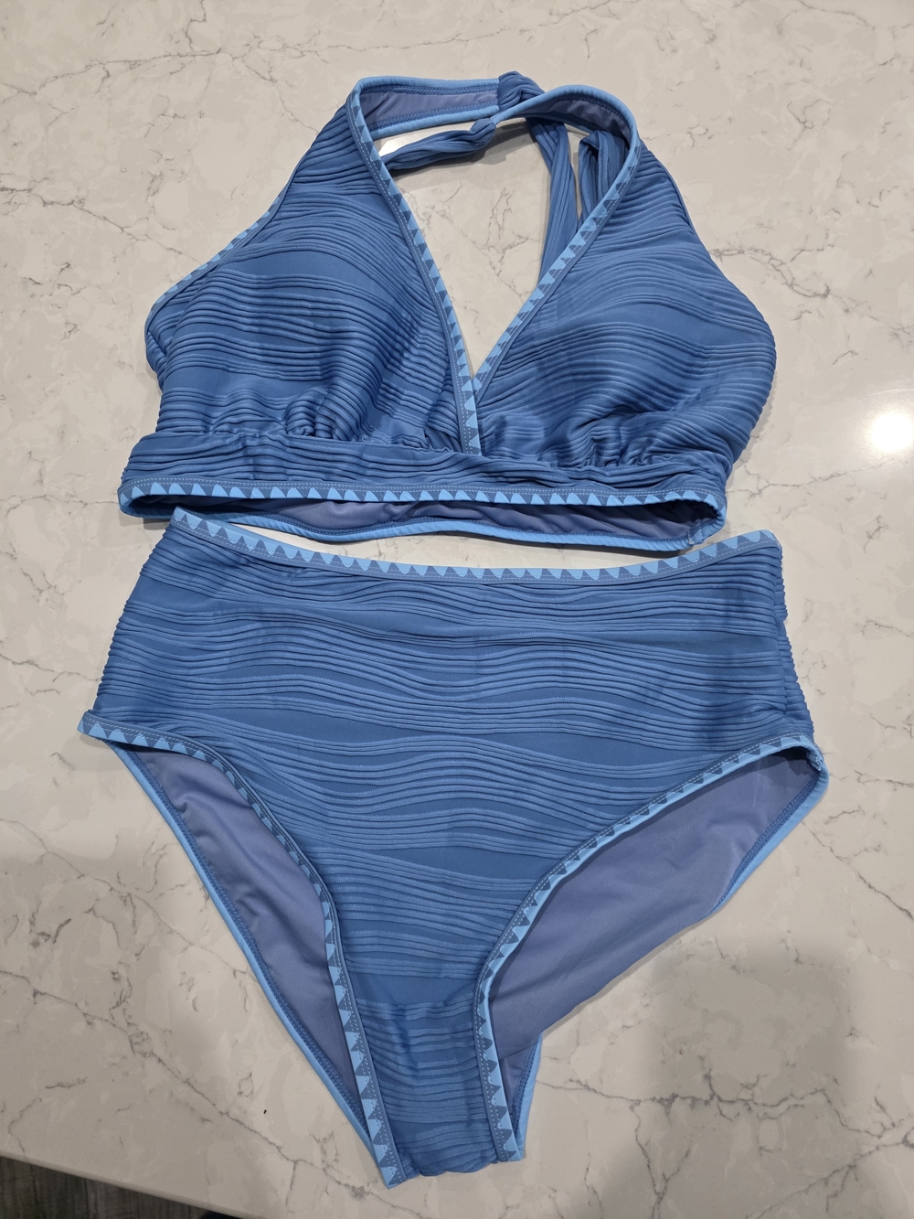 Blue Ribbed Women’s Swim Top - XL